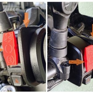 Náhrada za startovací tlačítko a ochranný štítek. Díl pro motocykl CFMoto 450MT.